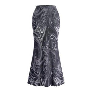 Women Floral Maxi Skirt High Waisted Mesh Bodycon Fishtail Summer Long Skirt